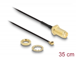 88417 Delock Antenna Cable SMA jack bulkhead to I-PEX Inc., MHF® I plug 1.13 35 cm thread length 10 mm