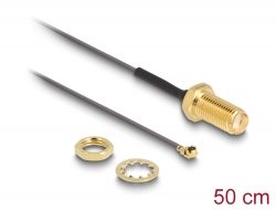 88418 Delock Antenna Cable SMA jack bulkhead to I-PEX Inc., MHF® I plug 1.13 50 cm thread length 10 mm