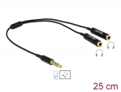 65575 Delock Kabel Audio Stereo jack samec 3,5 mm 4 pin > 2 x Stereo jack samice 3,5 mm 4 pin 25 cm