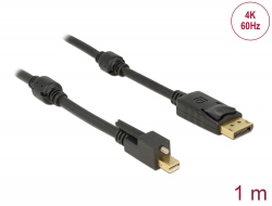 83721 Delock Cable Mini DisplayPort 1.2 male with screw > DisplayPort male 4K 60 Hz 1 m