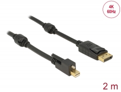 83722 Delock Kabel Mini DisplayPort 1.2 samec se šroubky > DisplayPort samec 4K 60 Hz 2 m
