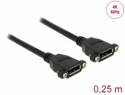 85113 Delock Kable DisplayPort 1.2 hona > DisplayPort hona panelmonterad 4K 60 Hz 0,25 m