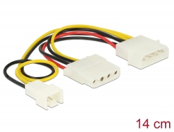 83658 Delock Power Cable 4 pin male > 1 x 4 pin female + 1 x 3 pin male (fan) 14 cm