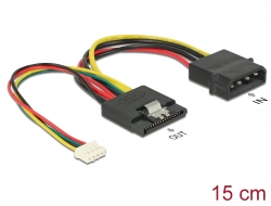 85673 Delock Napájecí kabel SATA 15 pin samice > Molex 4 pin samec + 4 pin napájení