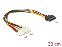 65227 Delock Kabel Y-Power SATA Stecker 15 Pin > 4 Pin Molex Buchse + 4 Pin Floppy 
