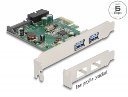 90096 Delock PCI Express x1 Kártya - 2 x külső USB 3.2 Gen 1 A-típusú USB csatlakozó + 1 x belső 19 tűs USB tű fejes apa - alacsony profilú formatényező