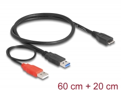 82909 Delock Kabel USB 3.0 Typ A Stecker + USB Typ A Stecker > USB 3.0 Typ Micro-B Stecker