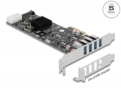 89008 Delock PCI Express x4 Kártya - 4 x külső SuperSpeed USB 5 Gbps (USB 3.2 Gen 1) USB A-típusú hüvely Quad Channel - alacsony profilú formatényező