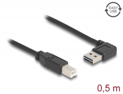 85167 Delock Przewód EASY-USB 2.0 Typu-A, wtyk męski, kątowy, w lewo / w prawo > USB 2.0 Typu-B, wtyk męski 0,5 m