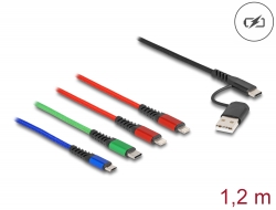 87884 Delock Καλώδια φόρτισης USB 4 σε 1 USB Τύπου-A + USB-C™ προς 2 x Lightning™ / Micro USB / USB Type-C™ 1,20 m