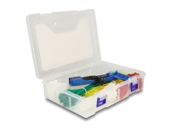 18641 Delock Krabice se sadou kabelových úvazků s napínacím nástrojem, 350 kusů, různé barvy
