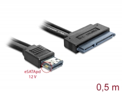 84402 Delock Cable eSATApd 12 V > SATA 22 pin 2.5 / 3.5 HDD 0.5 m