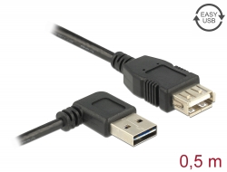 85177 Delock Cablu prelungitor cu conector tată EASY-USB 2.0 Tip-A, în unghi spre stânga / dreapta > USB 2.0 Tip-A, mamă 0,5 m