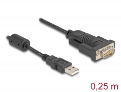 61549 Delock Adapter USB 2.0 A-típusú - 1 x soros RS-232 D-Sub 9 tűs apa ferrit maggal 0,25 m