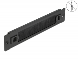 66343 Delock Kartáčový proužek délky 10″ (48,26 cm) pro správu kabelů, beznástrojový, 1U, černý