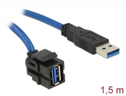86011 Delock Modul Keystone, USB 3.0 A, mamă 250° > USB 3.0 A, tată, cu 1,5 m cablu