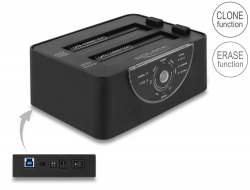 63992 Delock USB 3.0 Dual Docking Station for 2 x SATA HDD / SSD with Clone and Erase Function in Metal Housing