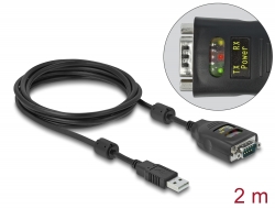 64154 Delock Adaptor USB 2.0 Tip-A la RS-232 serial D-Sub 9 pini 2,5 kV Izolație galvanică 2 m