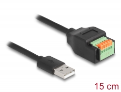 66061 Delock USB 2.0 Kabel Typ-A Stecker zu Terminalblock Adapter mit Drucktaster 15 cm