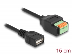66062 Delock Adaptér kabelu ze zásuvkového konektoru USB 2.0 Typu-A na svorkovnici, s tlačítkem, 15 cm