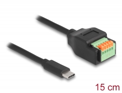 66066 Delock Cablu USB 2.0 Cablu USB Type-C™ tată la adaptor bloc terminal cu buton, 15 cm