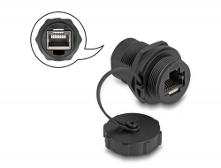 87246 Delock RJ45 Cat.6A Coupler with sealing cap IP67 dust and waterproof