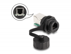 87953 Delock Cable Connector RJ12 jack to RJ12 jack for installation with protective cap IP68 dust and waterproof black