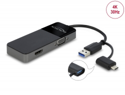 64085 Delock USB 3.2 Gen 1-adapter till 4K HDMI + VGA med splitterfunktion