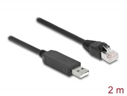 64161 Delock Serijski priključni kabel s FTDI čipom, USB 2.0 Tip-A muški na RS-232 RJ45 muški 2 m crni