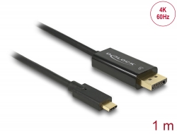 85255 Delock Kábel USB Type-C™ csatlakozódugóval > DisplayPort csatlakozódugóval (DP váltakozó mód) 4K 60 Hz, 1 m, fekete