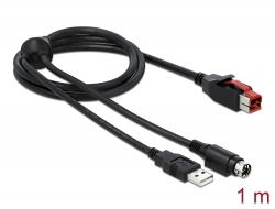 85940 Delock Câble PoweredUSB mâle 24 V > USB Type-A mâle + Mini-DIN 3 broches, mâle, 1 m pour imprimantes et terminaux POS