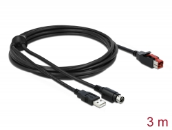 85942 Delock PoweredUSB kabel muški 24 V > USB Tip-A muški + Mini-DIN 3-pinski muški 3 m za POS pisače i stezaljke