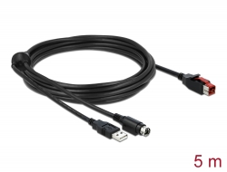 85944 Delock PoweredUSB kabel muški 24 V > USB Tip-A muški + Mini-DIN 3-pinski muški 5 m za POS pisače i stezaljke
