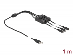 86798 Delock Kabel USB Typu-A, zástrčkový, na 3 x DC zásuvky 5,5 x 2,1 mm, délky 1 m