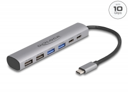 64232 Delock Hub USB cu 6 porturi cu 4 x USB Tip-A mamă și 2 x USB Type-C™ mamă