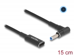 60031 Delock Câble adaptateur pour un câble de chargement de laptop USB Type-C™ femelle à HP 4,5 x 3,0 mm mâle, angulé à 90° 15 cm
