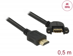 85467 Delock Kábel HDMI-A dugó > HDMI-A hüvely, panelrögzítés, 110 fokban ívelt, 4K 30 Hz 0,5 m