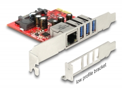 89382 Delock Carte PCI Express x1 vers 3 x externes USB 5 Gbps + 1 x externes Gigabit LAN - Facteur de forme à profil bas