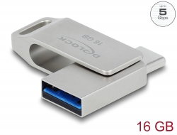 54073 Delock  Stick de memorie USB 5 Gbps USB-C ™ + Tip-A de 16 GB - Carcasă metalică