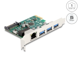 90105 Delock Karta PCI Express x1 do 3 x USB 5 Gbps Typ-A żeński + 1 x Gigabit LAN