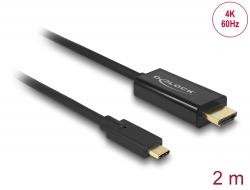 85291 Delock Kábel USB Type-C™ csatlakozódugóval > HDMI csatlakozódugóval (DP váltakozó mód) 4K 60 Hz, 2 m, fekete