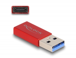 60044 Delock Adaptér USB 10 Gbps, ze zástrčkového konektoru USB Typu-A na zásuvkový konektor USB Type-C™, aktivní červená