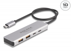 64230 Delock Hub USB 10 Gbps USB Type-C™ con 2 x USB Tipo-A e 2 x USB Type-C™ con cavo di collegamento da 35 cm