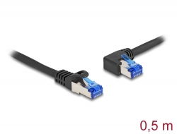 80217 Delock RJ45 mrežni kabel Cat.6A S/FTP ravni / lijevi zakrivljeni 0,5 m crni