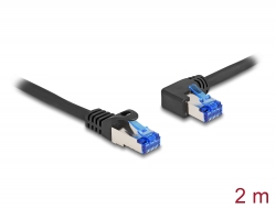 80219 Delock RJ45 mrežni kabel Cat.6A S/FTP ravni / lijevi zakrivljeni 2 m crni