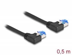 80209 Delock Síťový kabel rozhraní RJ45 Cat.6A, S/FTP, levý pravoúhlý, 0,5 m, černý
