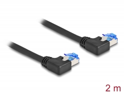 80211 Delock Síťový kabel rozhraní RJ45 Cat.6A, S/FTP, levý pravoúhlý, 2 m, černý