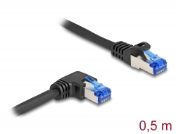 80221 Delock RJ45 hálózati kábel Cat.6A S/FTP egyenes / jobbra hajló 0,5 m fekete