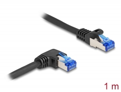 80222 Delock RJ45 hálózati kábel Cat.6A S/FTP egyenes / jobbra hajló 1 m fekete