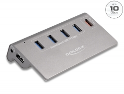 64182 Delock Hub USB 10 Gbps cu 4 porturi USB Tip-A + 1 port de încărcare rapidă inclus